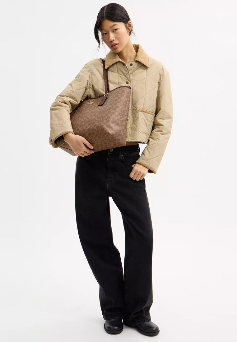 City Tote Bag In Signature Canvas Gold Tan Brown