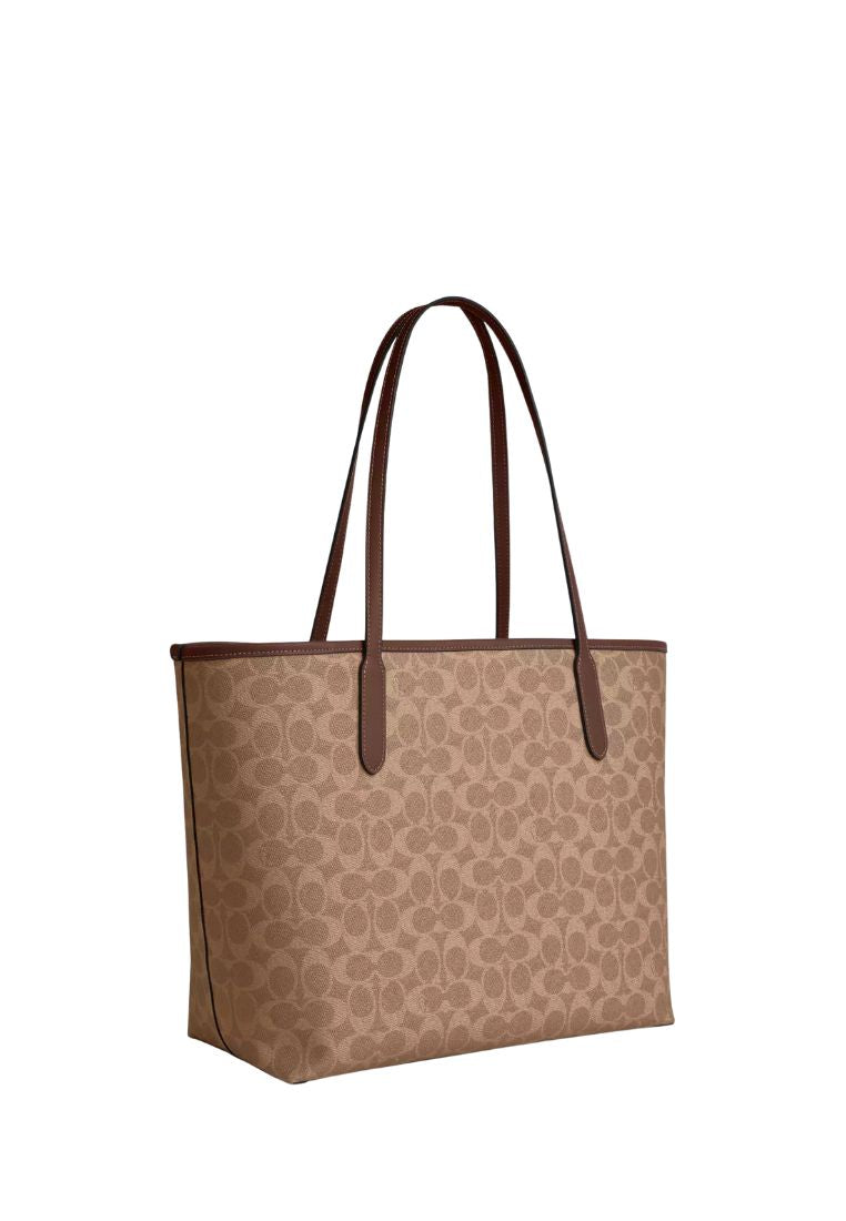 City Tote Bag In Signature Canvas Gold Tan Brown
