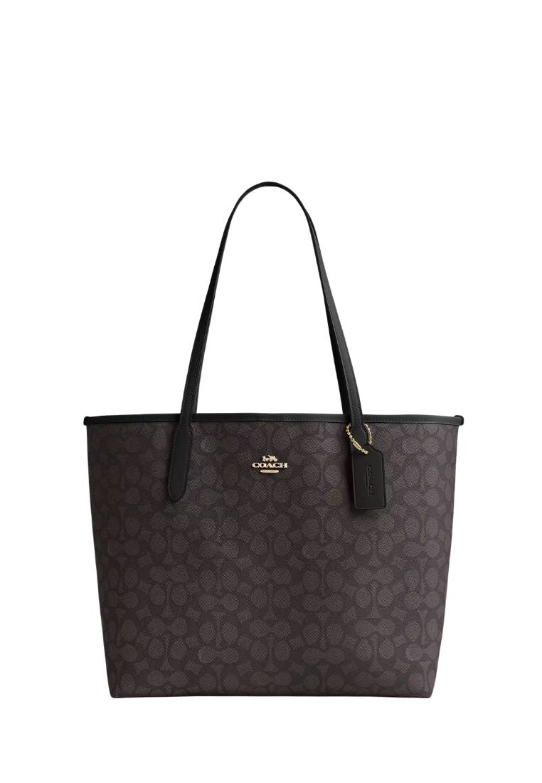 City Tote Bag In Signature Canvas Gold Walnut Black