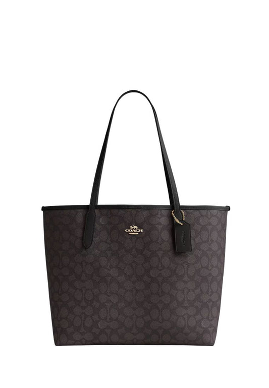 City Tote Bag In Signature Canvas Gold Walnut Black
