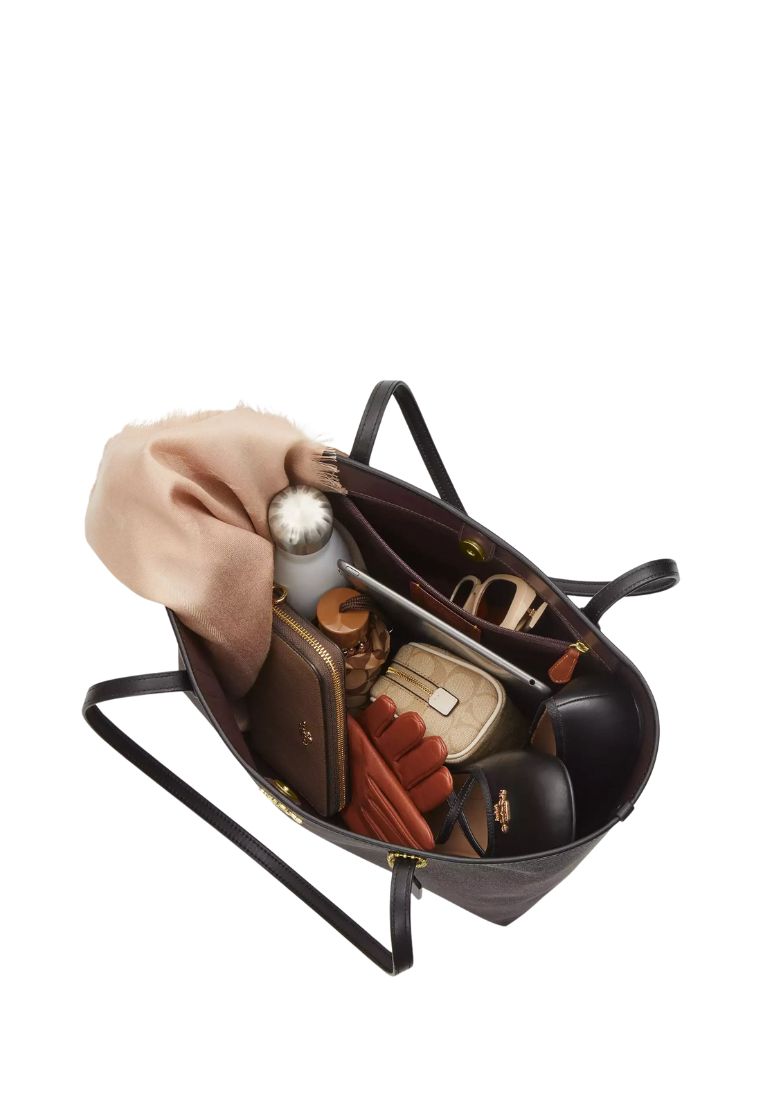 City Tote Bag In Signature Canvas Gold Walnut Black
