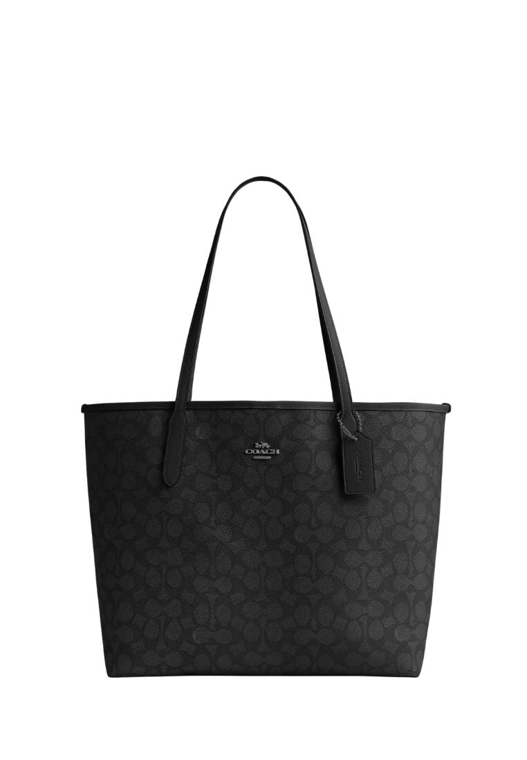 City Tote Bag In Signature Canvas Gunmetal Charcoal Black