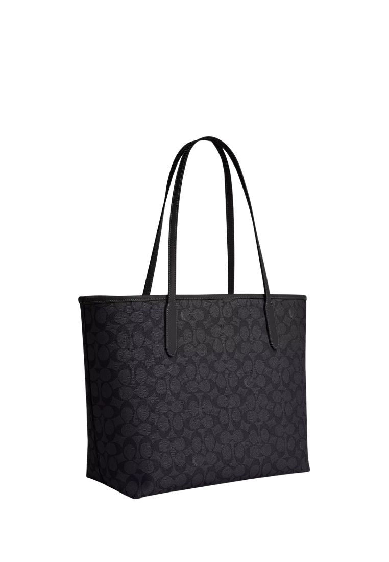 City Tote Bag In Signature Canvas Gunmetal Charcoal Black