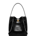 Clara Lock Accent Bucket Shoulder Bag - Black Croc