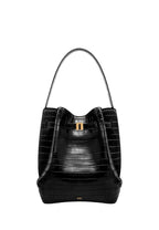 Clara Lock Accent Bucket Shoulder Bag - Black Croc