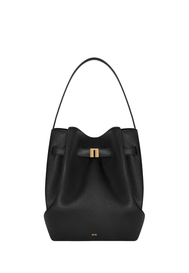 Clara Lock Accent Bucket Shoulder Bag - Black