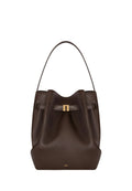 Clara Lock Accent Bucket Shoulder Bag - Mocha Brown