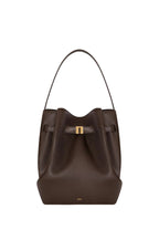 Clara Lock Accent Bucket Shoulder Bag - Mocha Brown