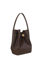 Clara Lock Accent Bucket Shoulder Bag - Mocha Brown