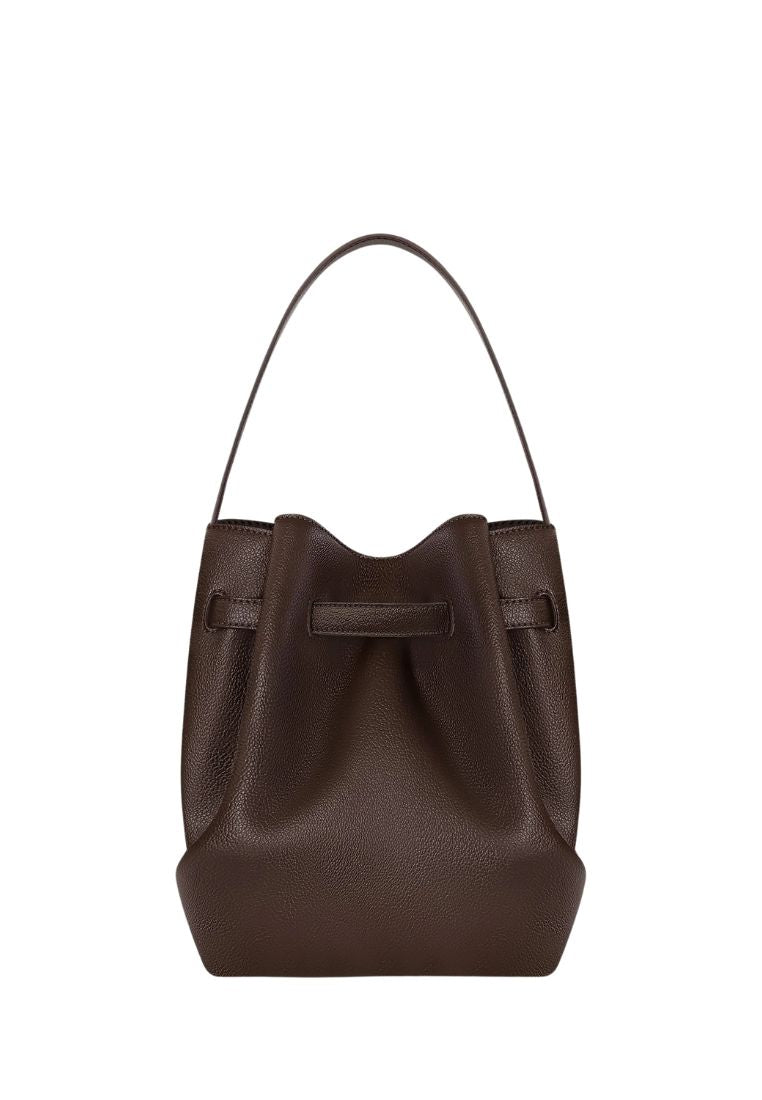 Clara Lock Accent Bucket Shoulder Bag - Mocha Brown