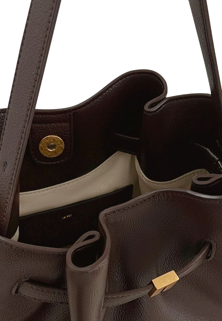 Clara Lock Accent Bucket Shoulder Bag - Mocha Brown