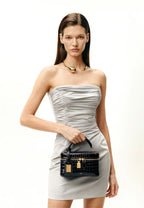Cleo Box Shape Top Handle Bag - Black Croc