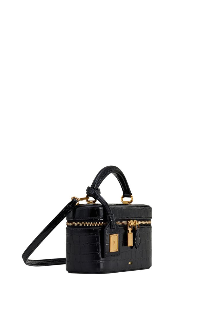 Cleo Box Shape Top Handle Bag - Black Croc