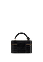 Cleo Box Shape Top Handle Bag - Black Croc