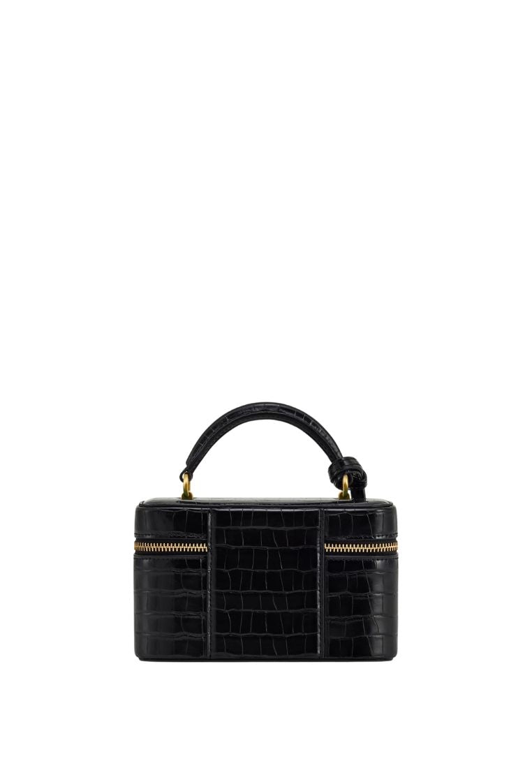 Cleo Box Shape Top Handle Bag - Black Croc