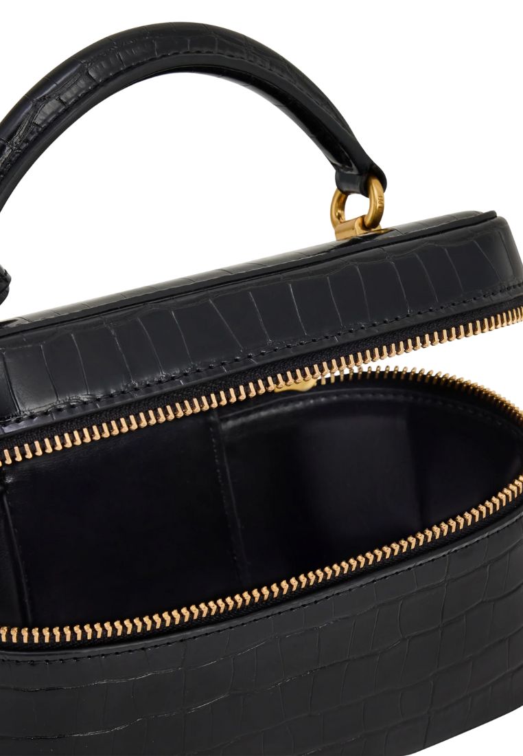 Cleo Box Shape Top Handle Bag - Black Croc