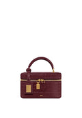 Cleo Box Shape Top Handle Bag - Claret Croc
