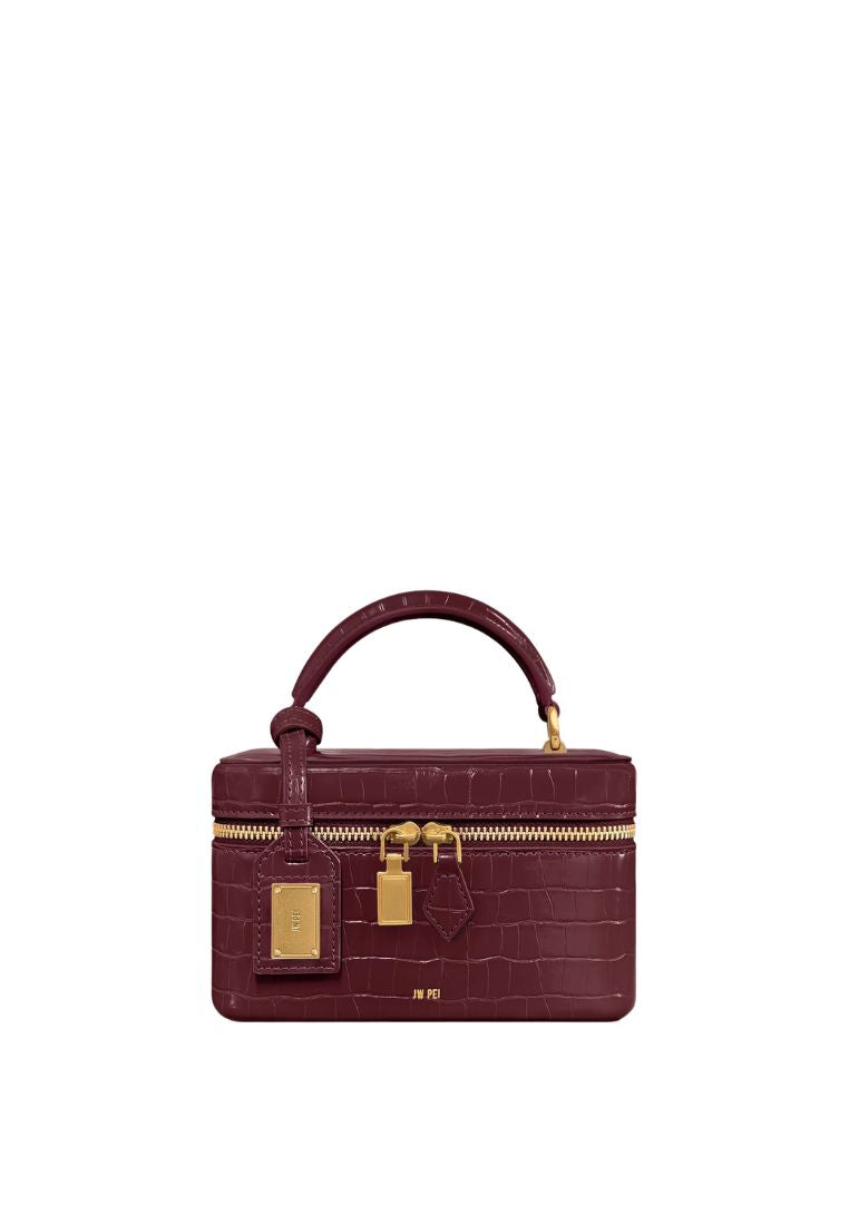 Cleo Box Shape Top Handle Bag - Claret Croc