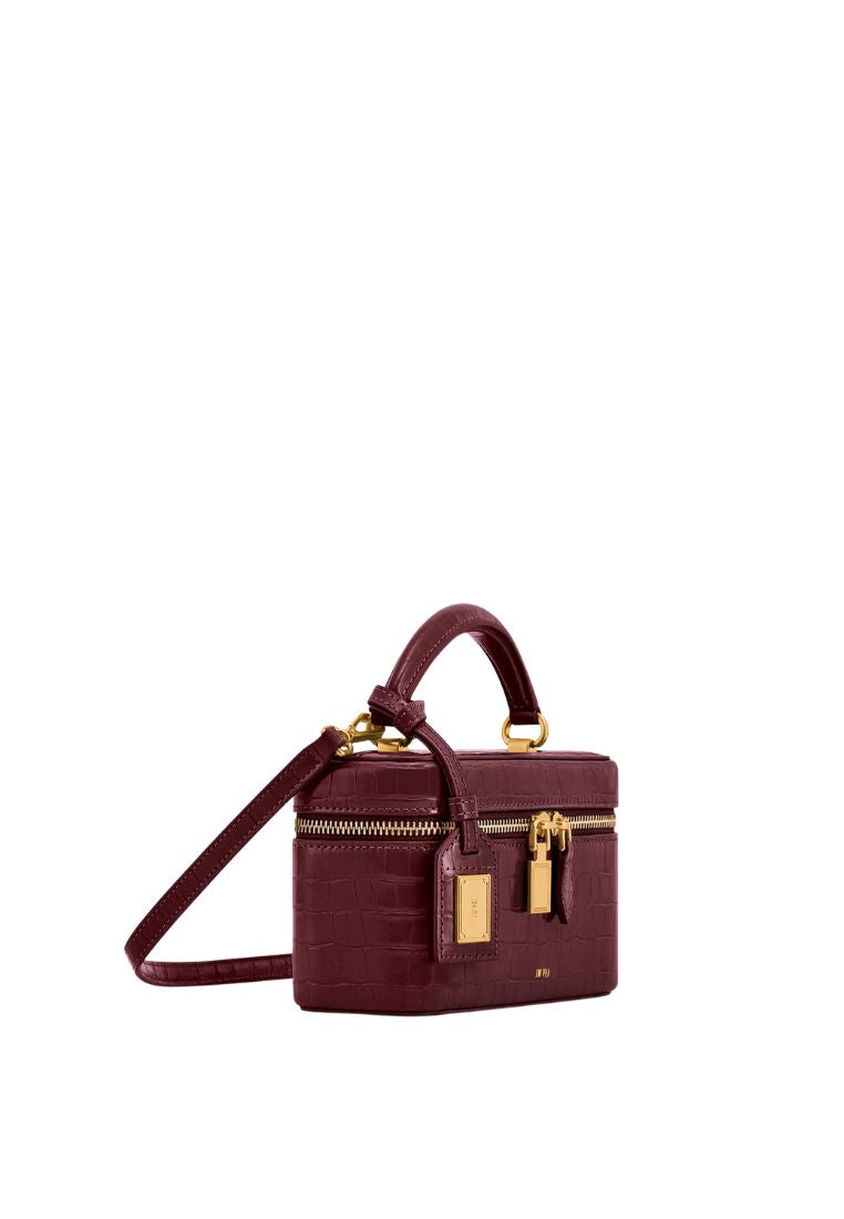Cleo Box Shape Top Handle Bag - Claret Croc