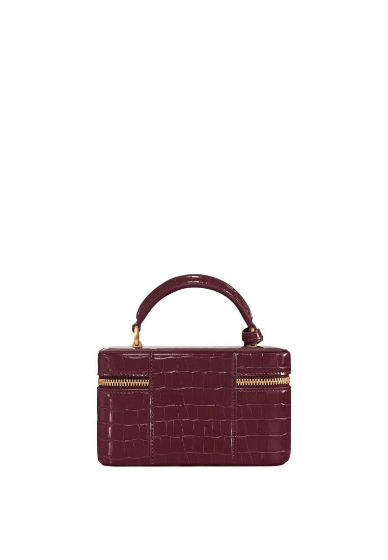 Cleo Box Shape Top Handle Bag - Claret Croc