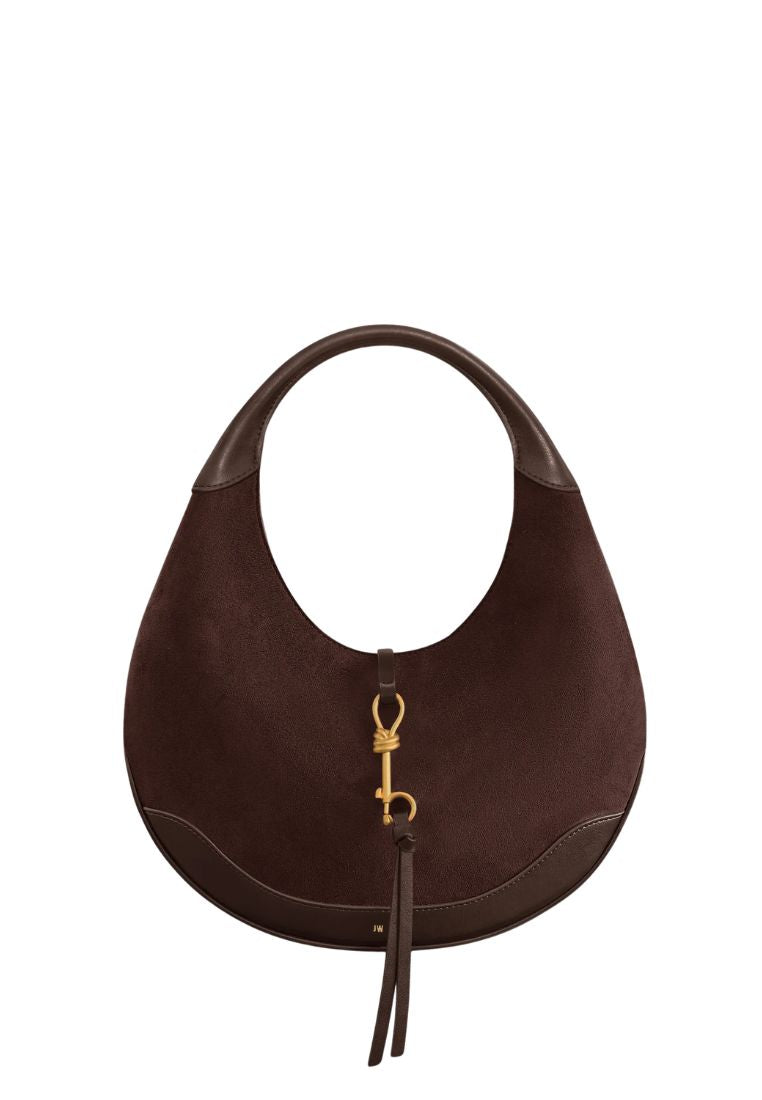 Colette Faux Suede Crescent Hobo Bag - Dark Brown