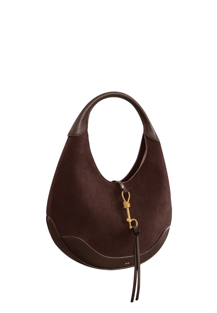 Colette Faux Suede Crescent Hobo Bag - Dark Brown