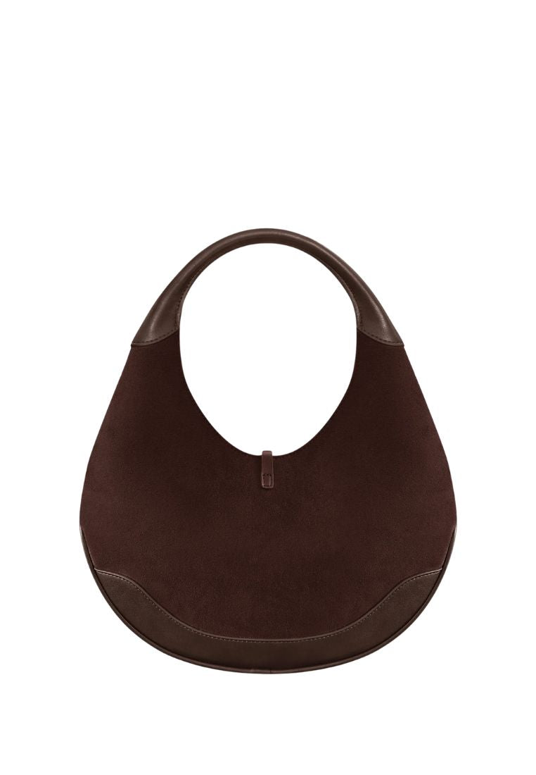 Colette Faux Suede Crescent Hobo Bag - Dark Brown