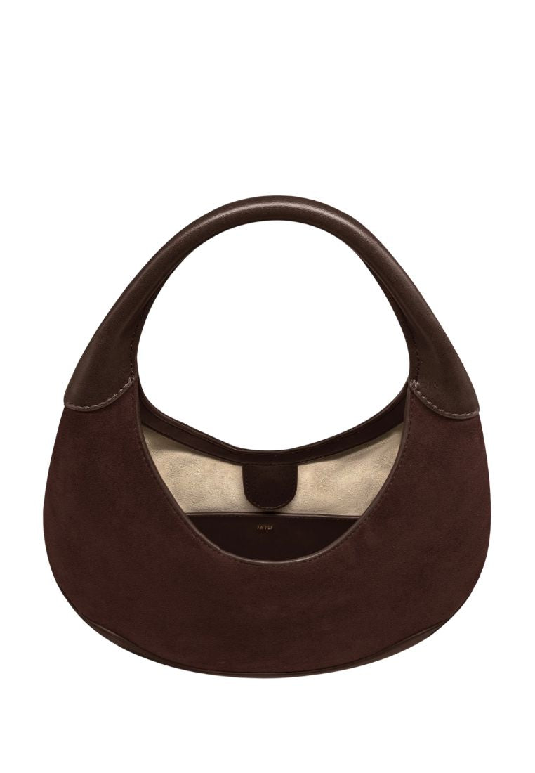 Colette Faux Suede Crescent Hobo Bag - Dark Brown