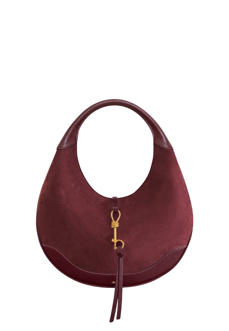 Colette Faux Suede Crescent Hobo Bag - Deep Claret