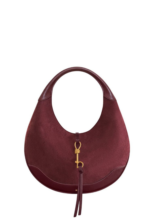 Colette Faux Suede Crescent Hobo Bag - Deep Claret