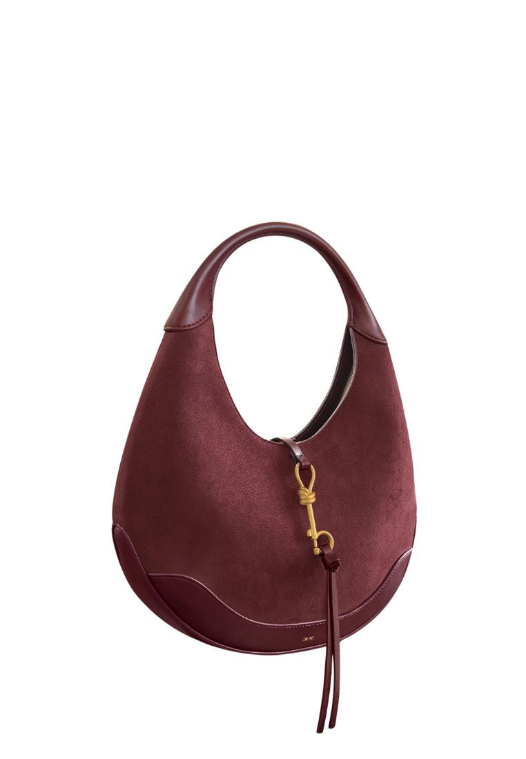 Colette Faux Suede Crescent Hobo Bag - Deep Claret