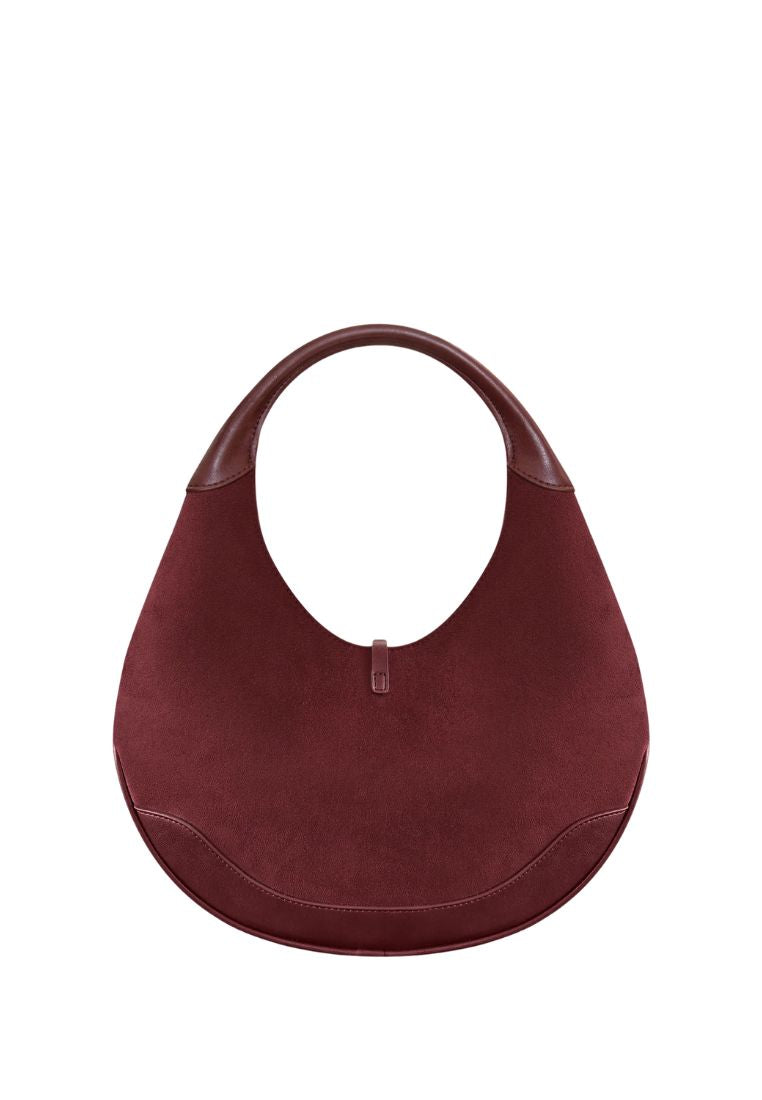 Colette Faux Suede Crescent Hobo Bag - Deep Claret