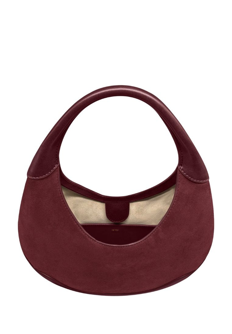 Colette Faux Suede Crescent Hobo Bag - Deep Claret