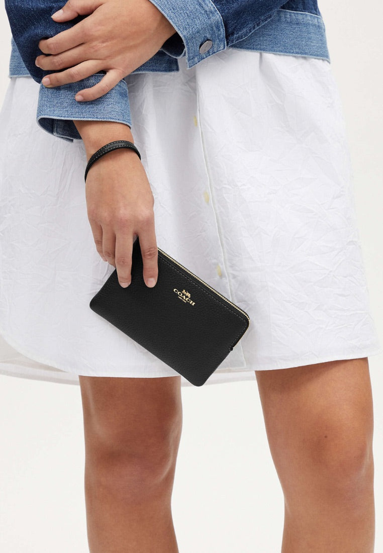 Corner Zip Wristlet Gold Black