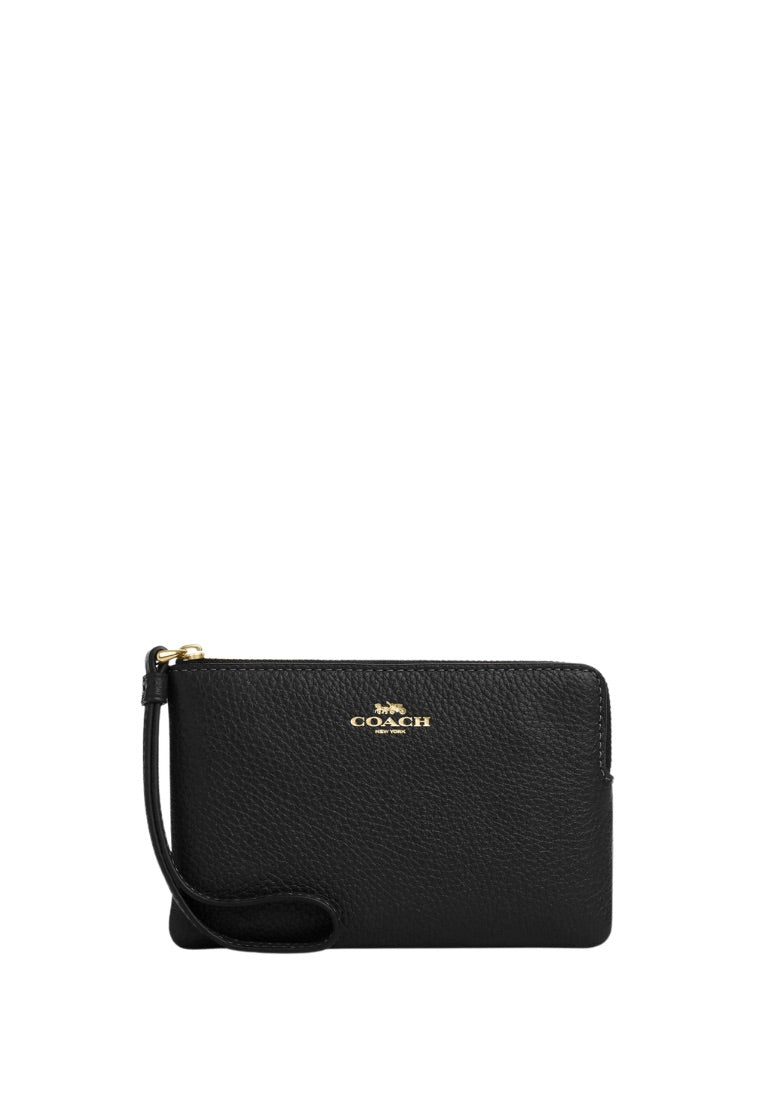 Corner Zip Wristlet Gold Black