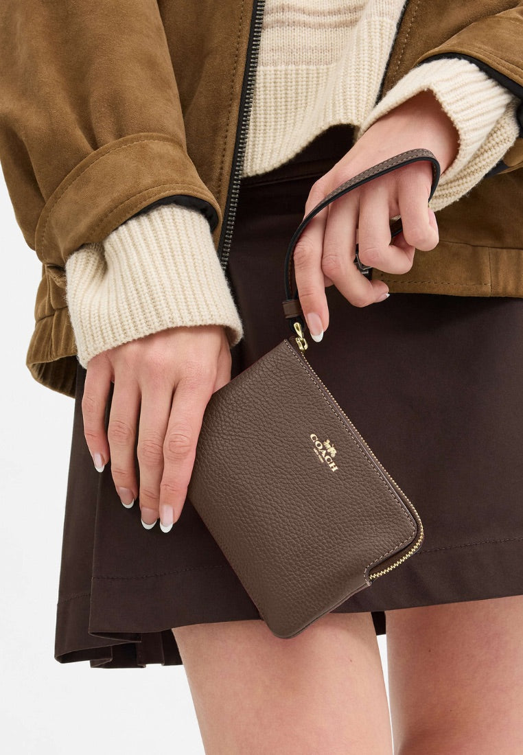 Corner Zip Wristlet Gold Dark Stone