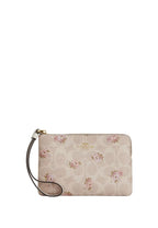 Corner Zip Wristlet In Signature Canvas With Floral Print Gold Sand Multi