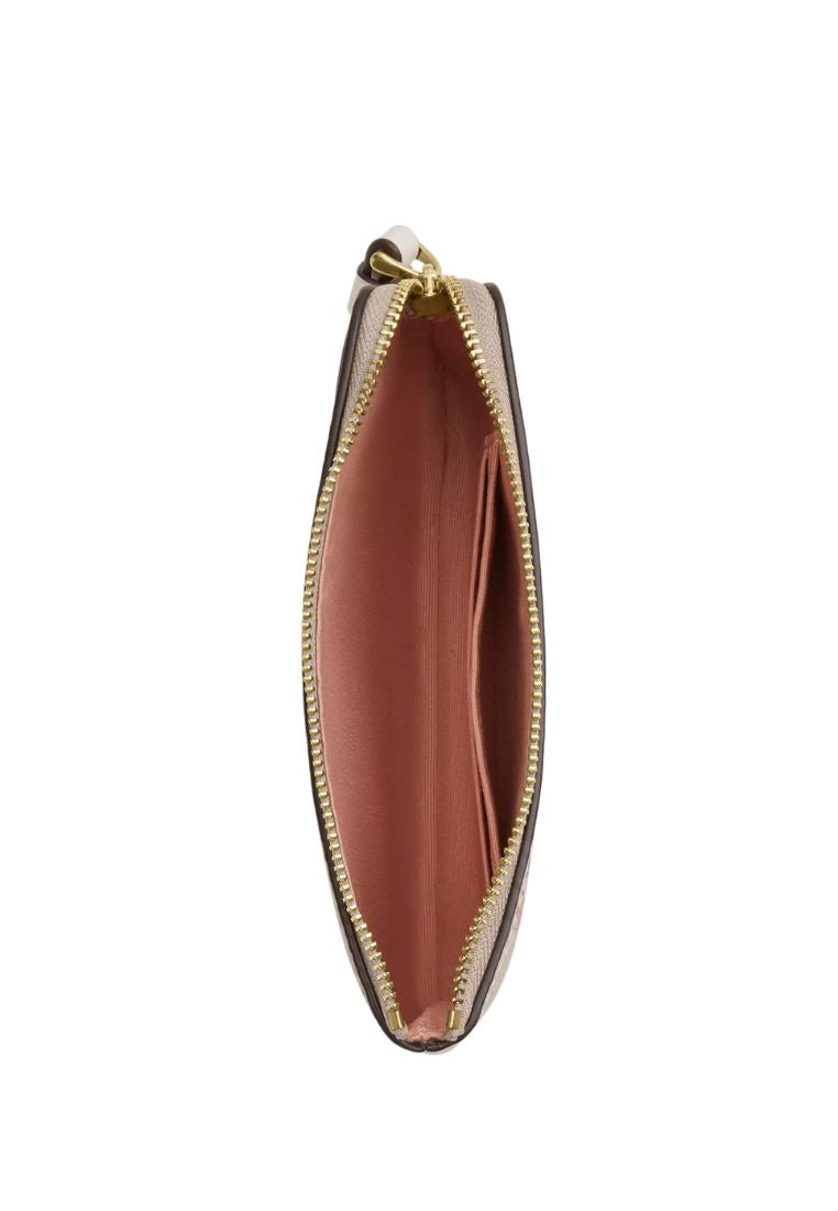 Corner Zip Wristlet In Signature Canvas With Floral Print Gold Sand Multi