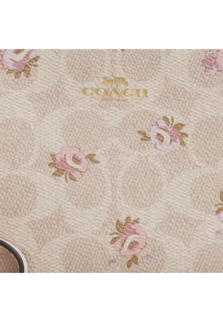 Corner Zip Wristlet In Signature Canvas With Floral Print Gold Sand Multi