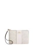 Corner Zip Wristlet In Signature Canvas With Stripe Gold White Chalk
