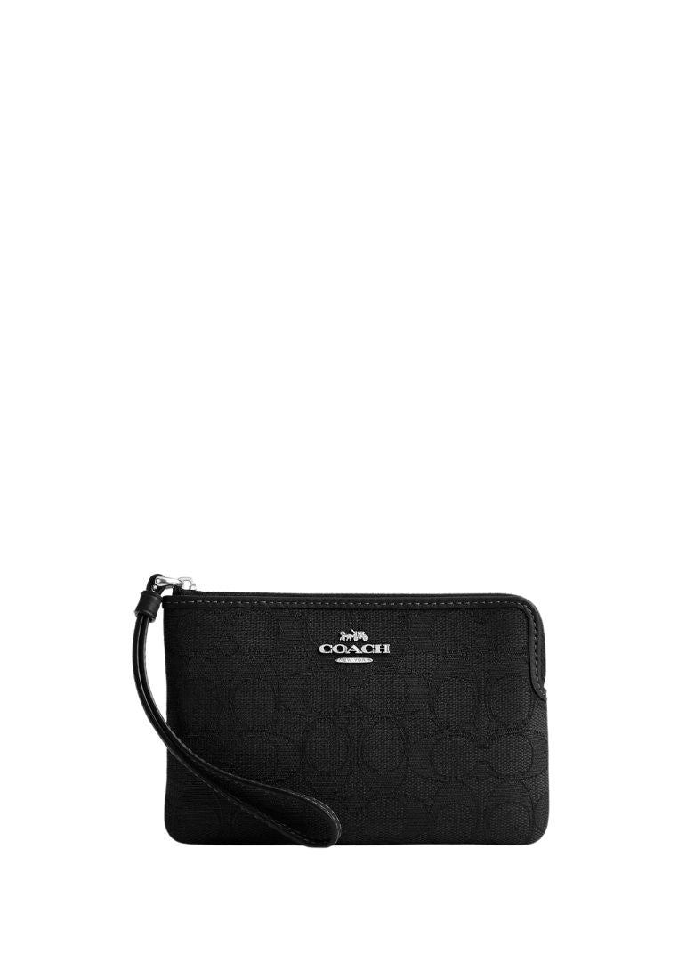 Corner Zip Wristlet In Signature Jacquard Silver Black