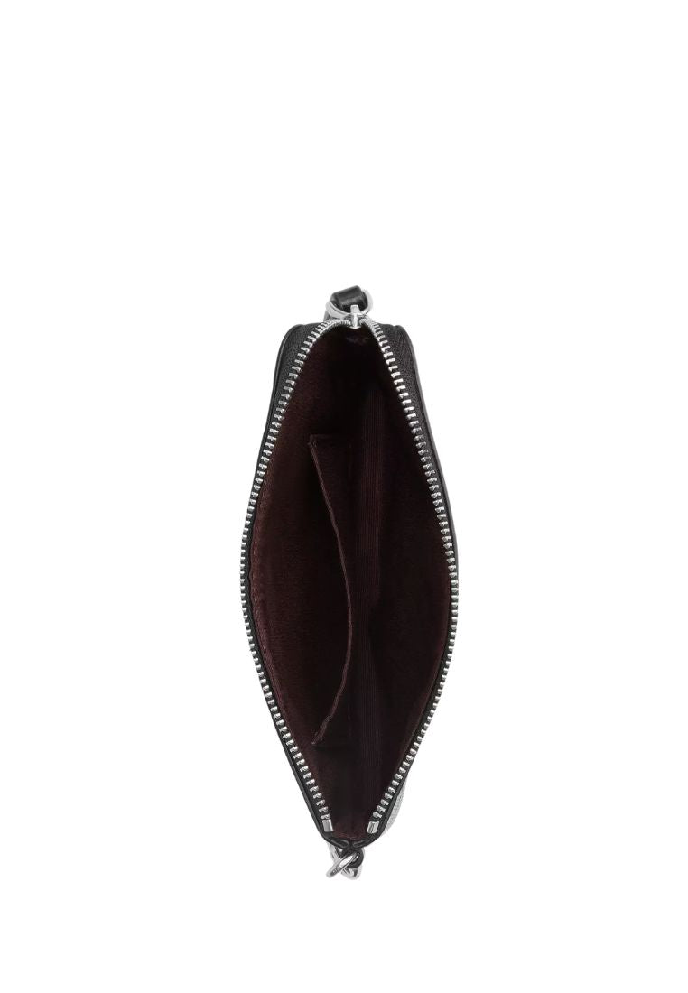 Corner Zip Wristlet In Signature Leather With Heart Charm Silver Black
