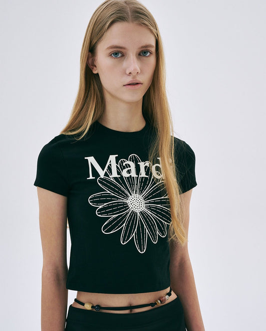Cropped Tshirt FLOWERMARDI Black Ivory