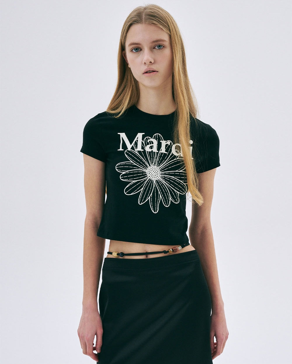 Cropped Tshirt FLOWERMARDI Black Ivory