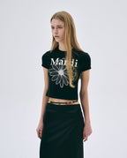 Cropped Tshirt FLOWERMARDI Black Ivory