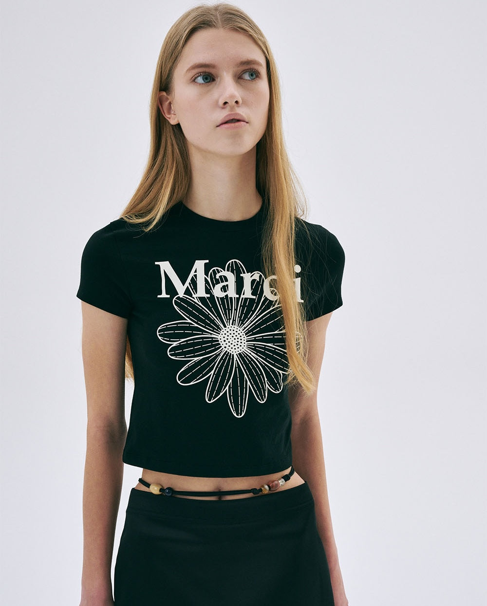 Cropped Tshirt FLOWERMARDI Black Ivory