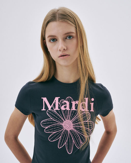 Cropped Tshirt FLOWERMARDI Charcoal Pink