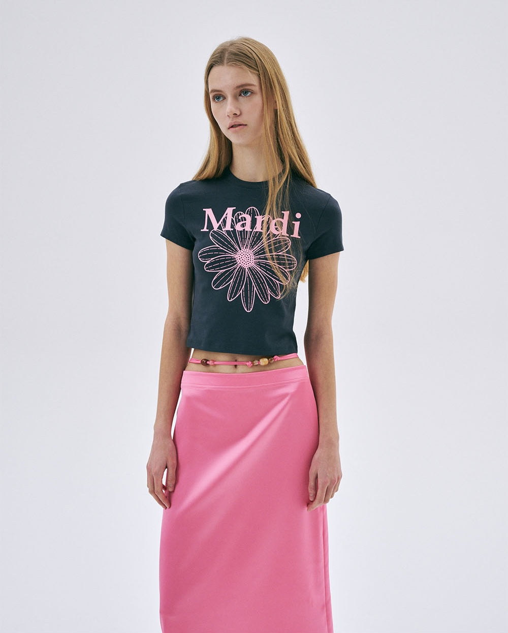 Cropped Tshirt FLOWERMARDI Charcoal Pink