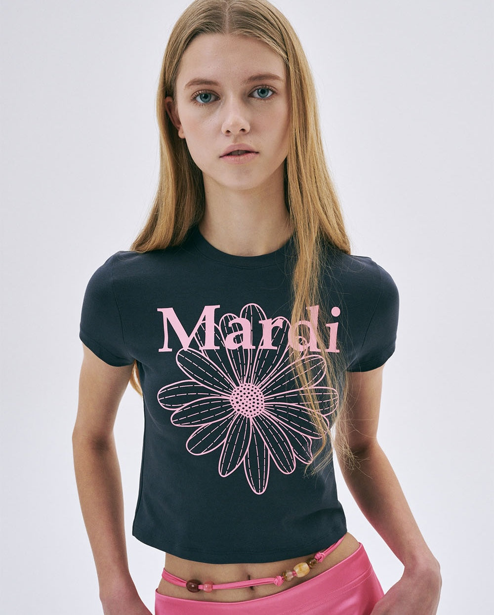 Cropped Tshirt FLOWERMARDI Charcoal Pink