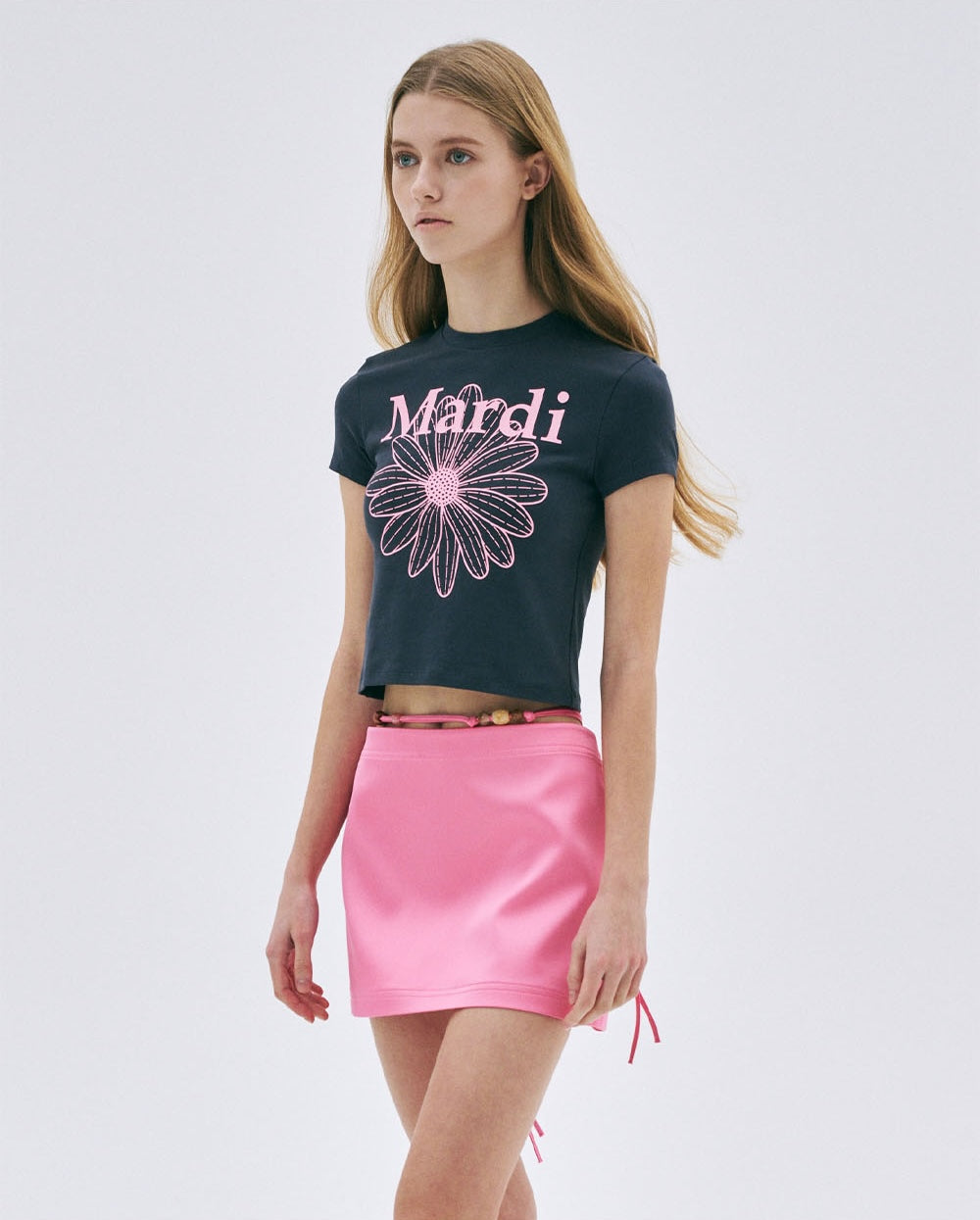 Cropped Tshirt FLOWERMARDI Charcoal Pink